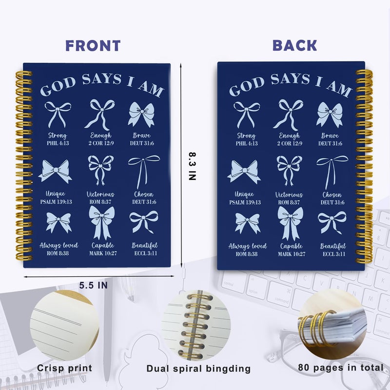 THDSE Bible Journal for Women, Christian Prayer Journal Notebook Gifts for Teen Girls Kids, Bible Study Supplies, Cute Bows Church Faith Journaling Hardcover Spiral Notebook 5.5 X 8.3(Navy Blue) - Image 5